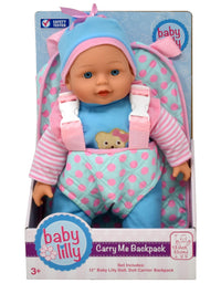 13" Soft Baby Doll with Take Along Pink Doll Backpack Carrier, Briefcase Pocket Fits Doll Accessories and Clothing
