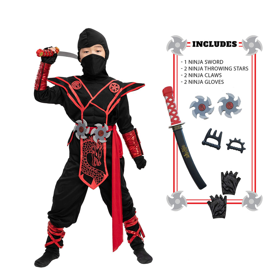 Ninja Dragon Red Costume Outfit Set for kids Halloween Dress Up Party