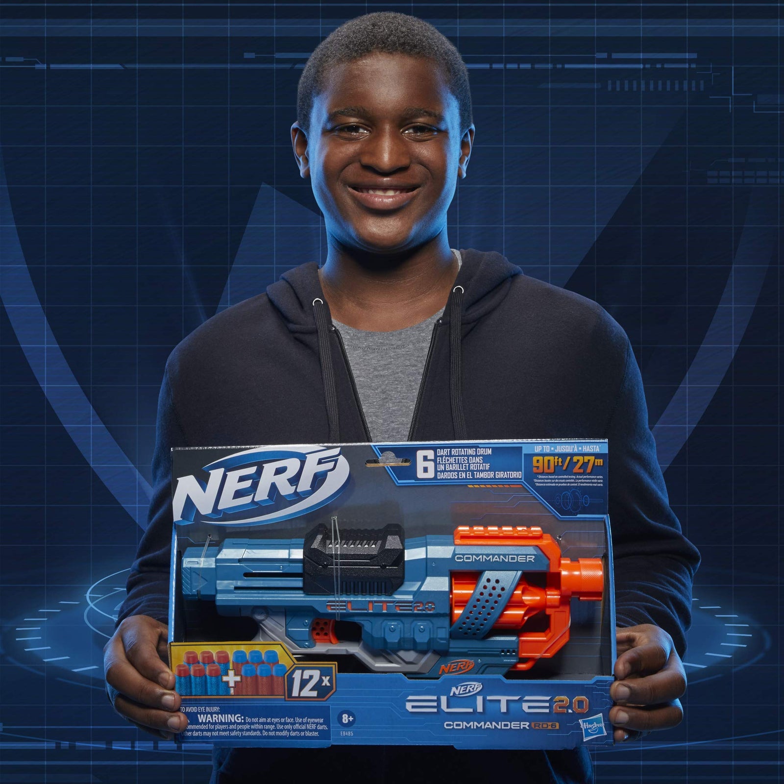 NERF Elite 2.0 Commander RD-6 Blaster, 12 Official Darts, 6-Dart Rotating Drum, Tactical Rails, Barrel and Stock Attachment Points