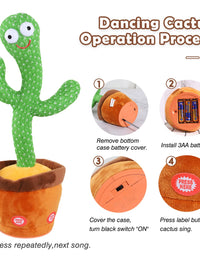 Kids Dancing Cactus Toys for Baby Boys and Girls, Talking Sunny Cactus Toy Electronic Plush Toy Singing, Record & Repeating What You Say with 120 English Songs and LED Lighting for Home Decor
