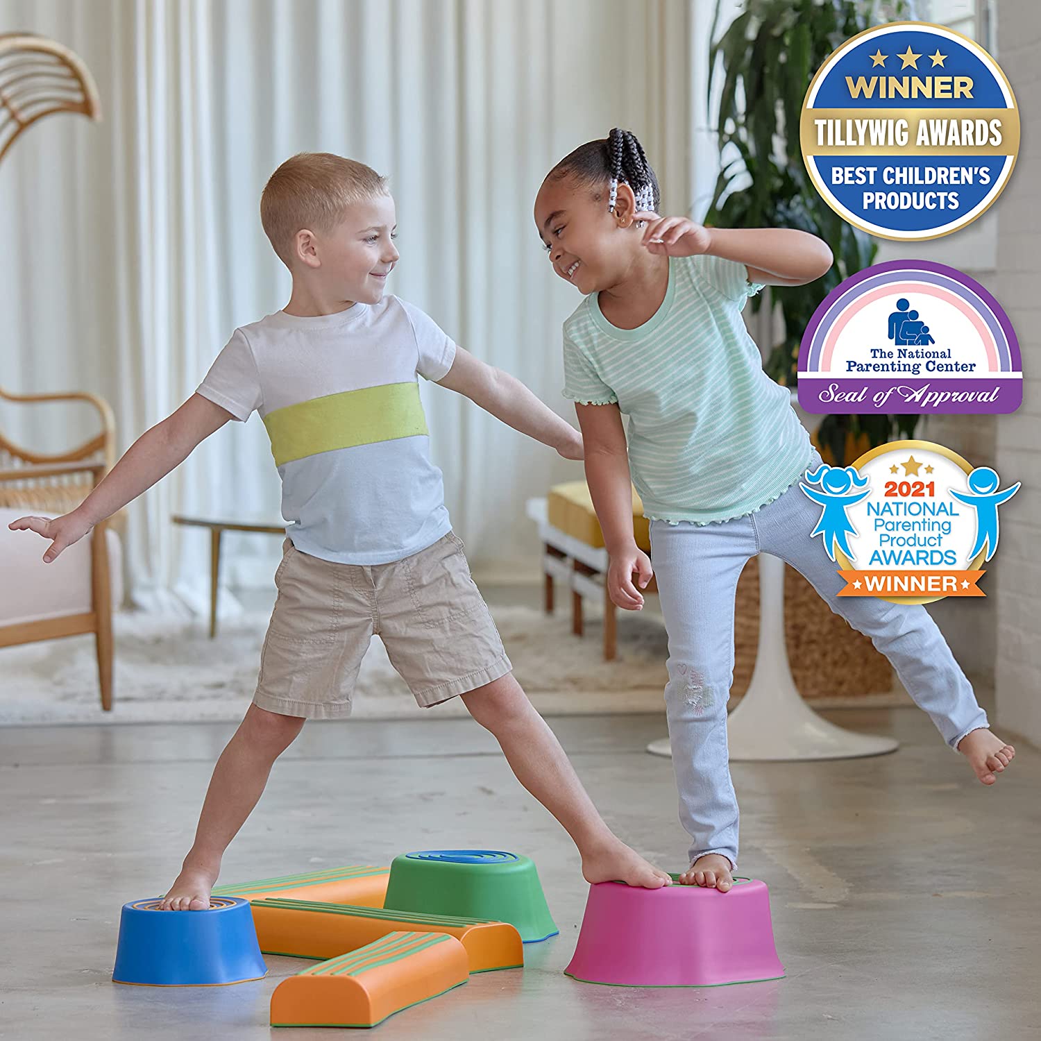 edxeducation Step-a-Trail - 6 Piece Obstacle Course for Kids - Indoor and Outdoor - Build Coordination and Confidence - Physical and Imaginative Play
