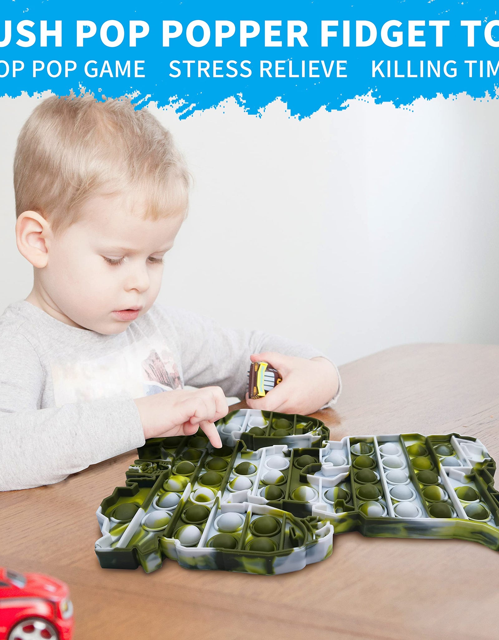 HooYiiok Jumbo Pop Pop Sensory Fidget Toy, Big Pop Fidget Poppers That Suitable for Autism Special Needs and Early Educational, Giant Pop Fidgets Gift for Kids and Adults (Blue White Black)