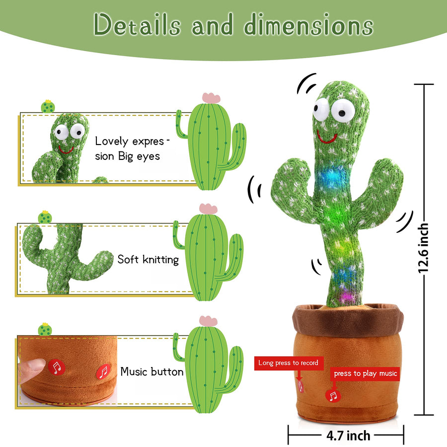 MIAODAM Dancing Cactus Talking Toy, Wriggle Singing Cactus Repeats What You Say, Soft Plush Talking Toy Electric Speaking Cactus Baby Toys Funny Creative Kids Toy