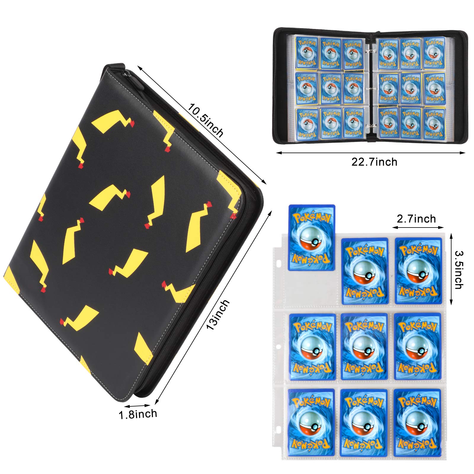 WEWOW Carrying Case Binder for Pokemon Cards, 9-Pocket Card Binder Holder Fits 900 Cards with 50 Pages, Card Binder Collector Album Storage Book Folder for Trading Cards.