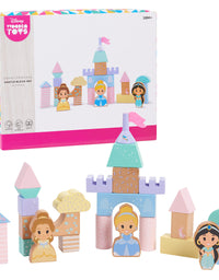 Disney Wooden Toys Princess Castle Block Set, 25-Pieces Include Cinderella, Belle, and Jasmine Block Figures, Amazon Exclusive, by Just Play

