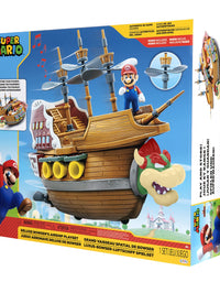 Super Mario Deluxe Bowser's Air Ship Playset with Mario Action Figure – Authentic In-Game Sounds & Spinning Propellers
