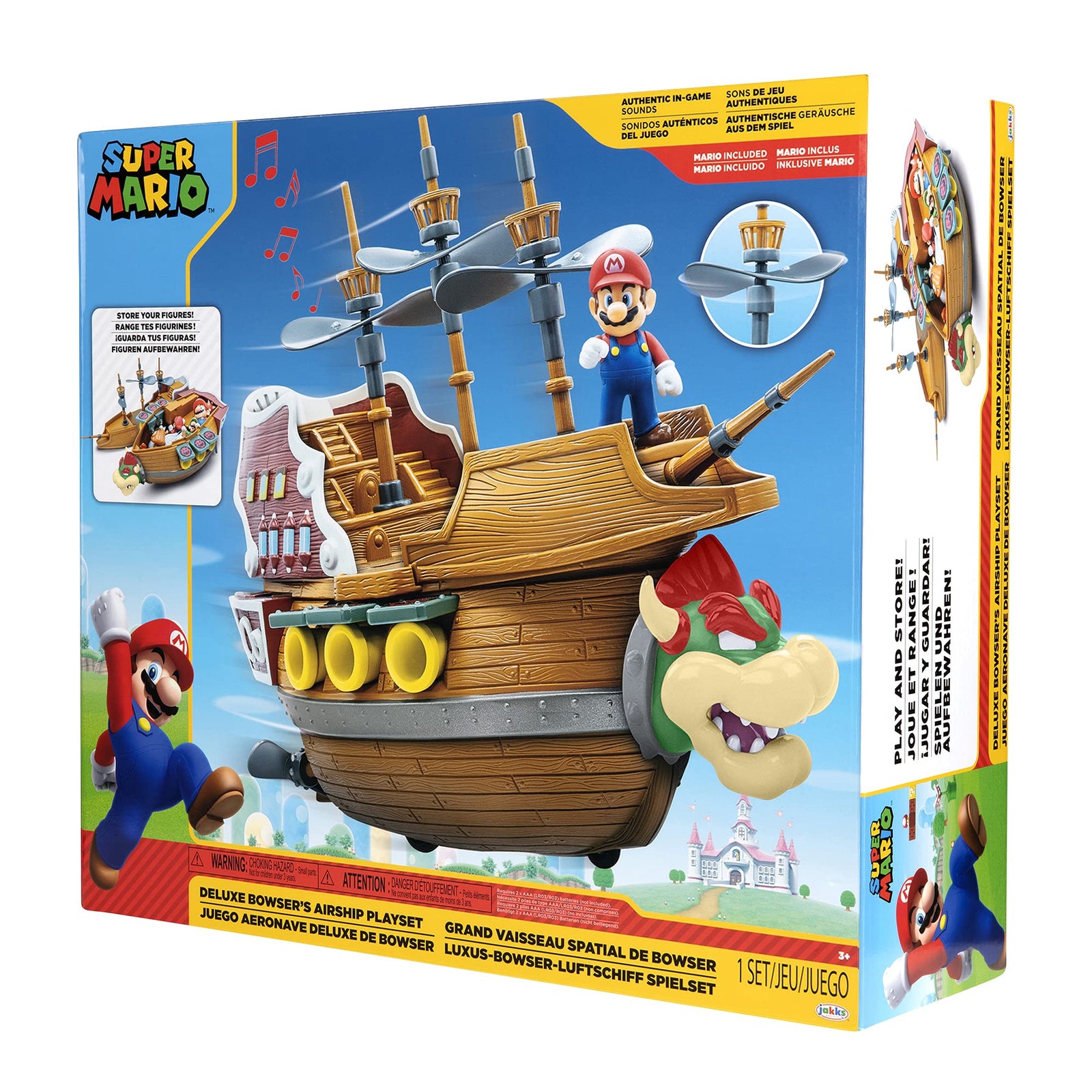 Super Mario Deluxe Bowser's Air Ship Playset with Mario Action Figure – Authentic In-Game Sounds & Spinning Propellers