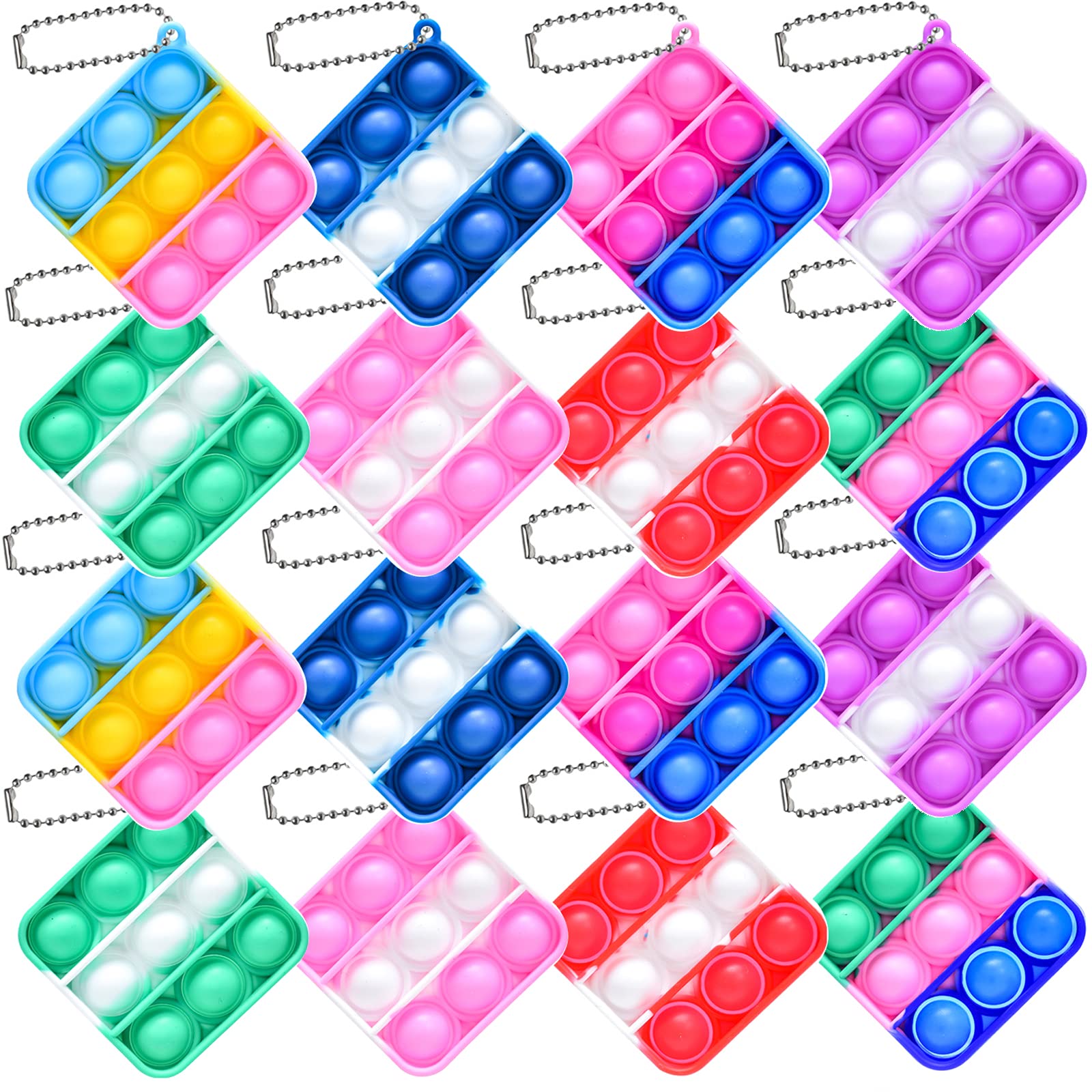Zxhtwo 16 PCS Mini Pop Fidget Toy Pack Simple Bubble Poping Sensory Keychain Toys, Silicone Squeeze Rainbow Stress Relief Hand Toy, Anti-Anxiety Office Desk Toys for Kids Adults