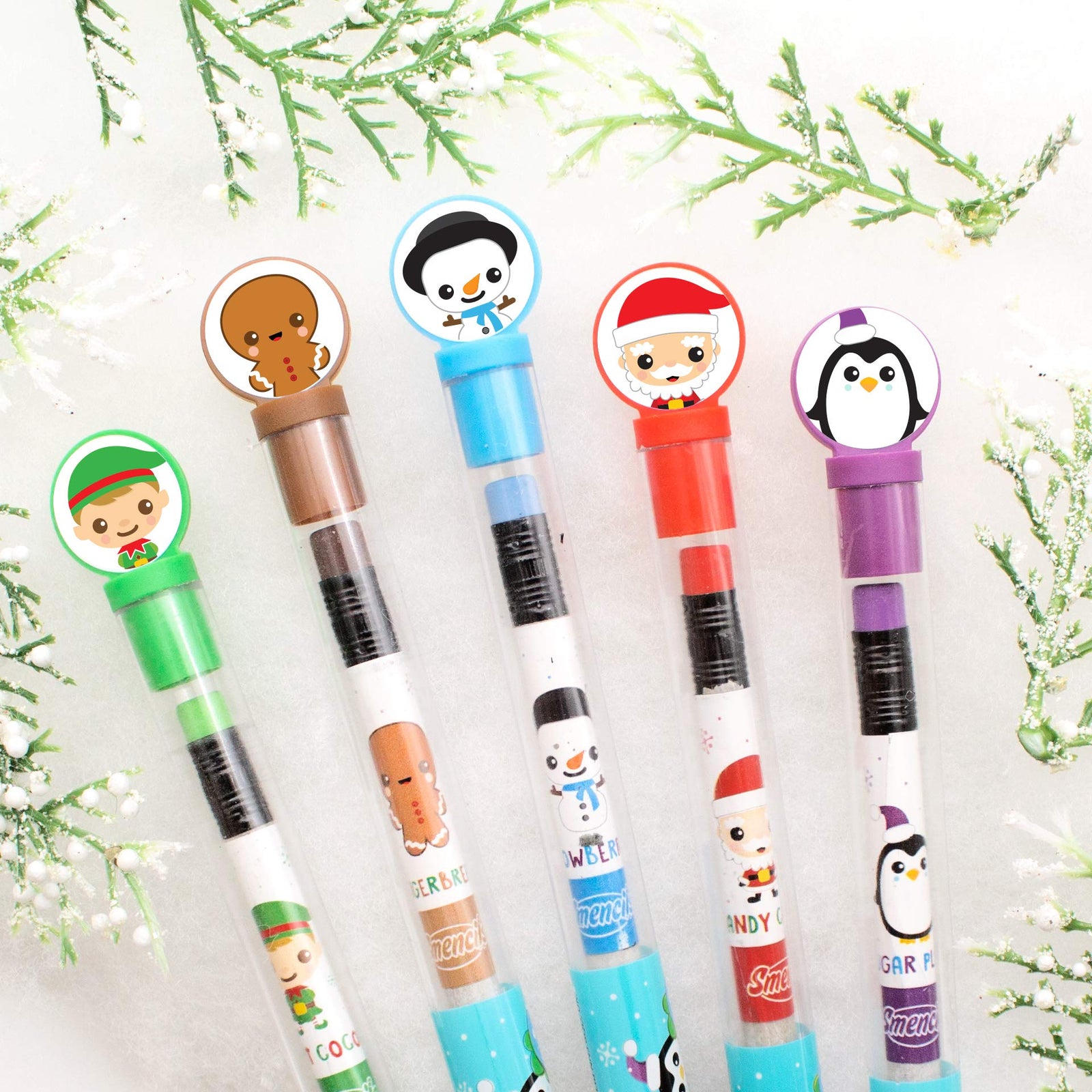 Holiday Smencils - HB #2 Scented Fun Pencils, 5 Count - Stocking Stuffer, Gifts for Kids, School Supplies, Party Favors, Classroom Rewards by Scentco