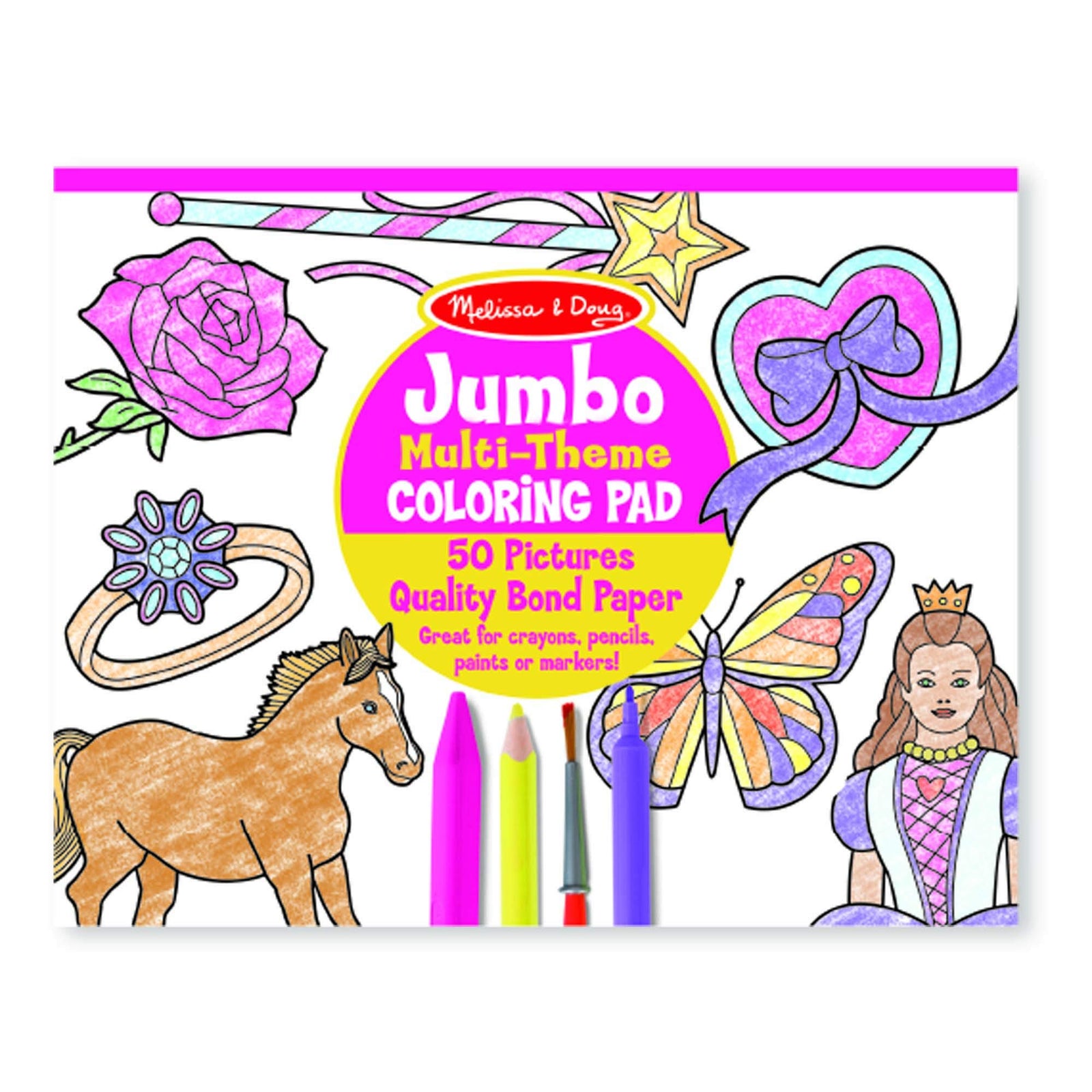 Melissa & Doug Jumbo 50-Page Kids' Coloring Pad - Horses, Hearts, Flowers, and More