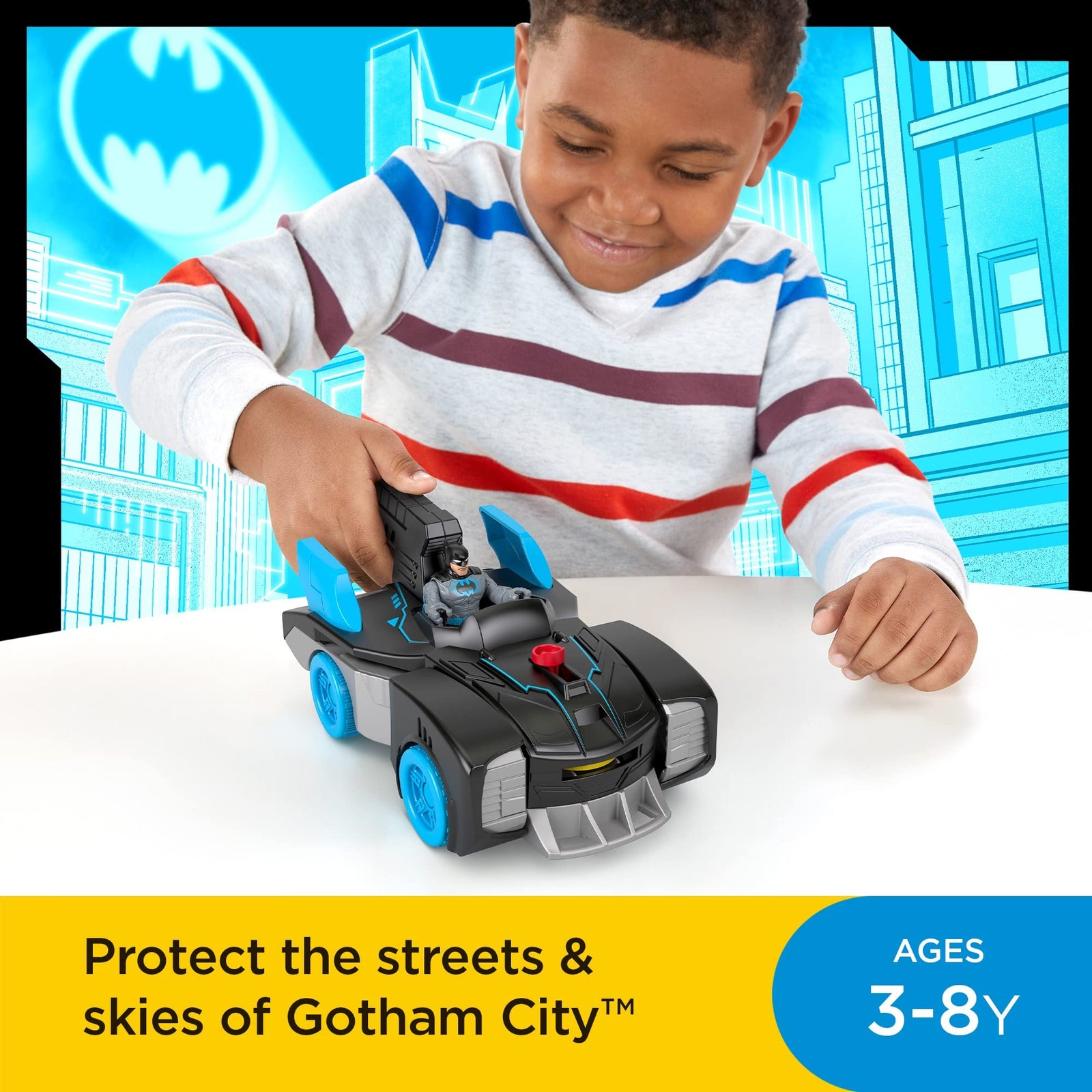 Fisher-Price Imaginext DC Super Friends Bat-Tech Batmobile, transforming push-along vehicle with light-up Batman figure for preschool kids ages 3-8