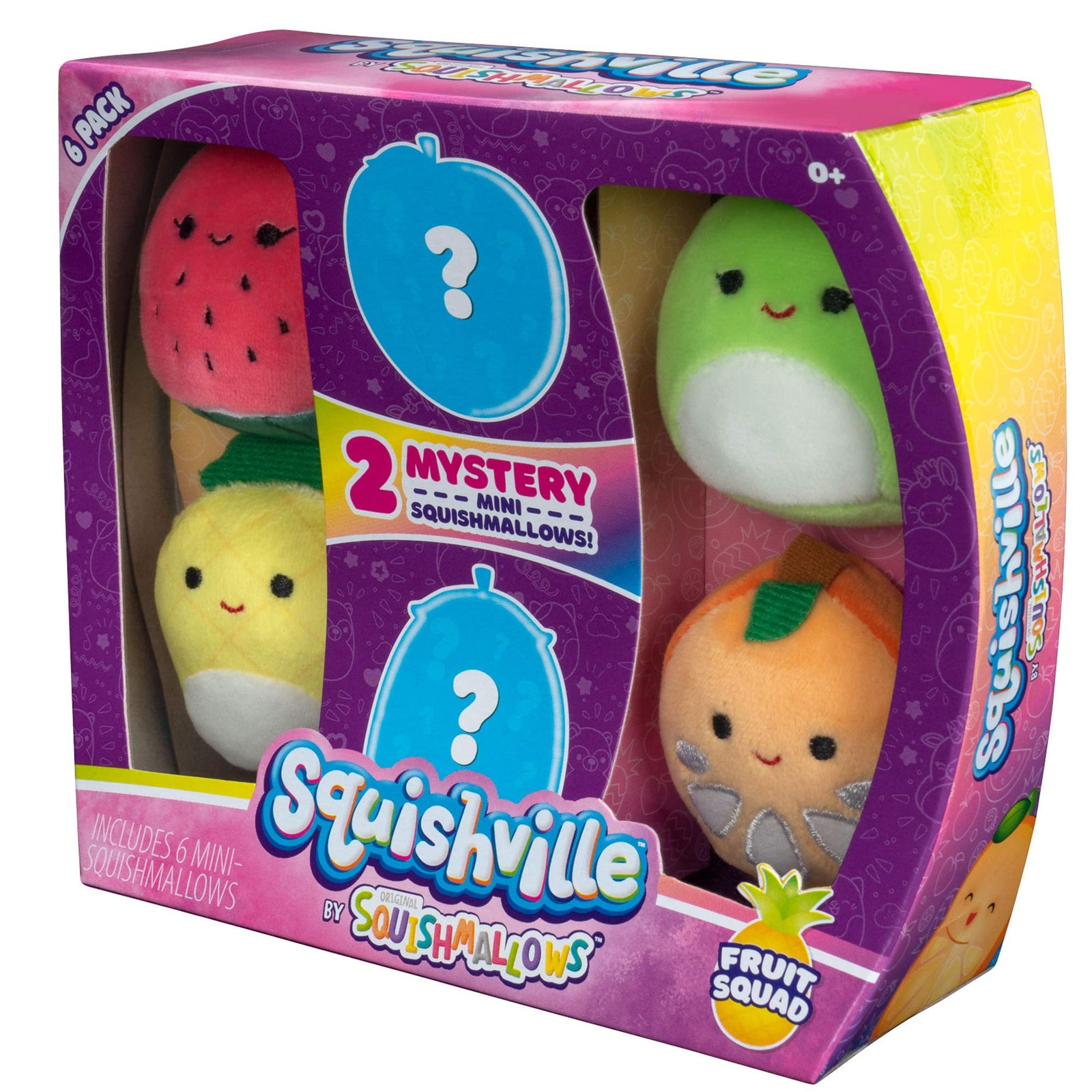 Squishville by Squishmallows Mini Plush Fruit Squad, Six 2” Soft Minimallow Fruit Plush, Irresistibly Soft Colorful Fruits, Mini Peach, Pineapple, and Watermelon Squishmallows