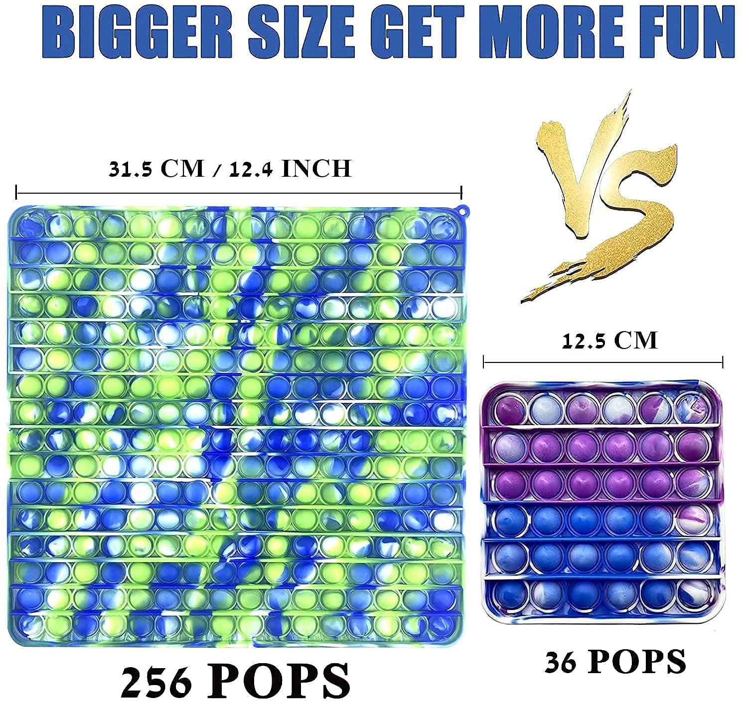 Wuximde Big Size Push Pop Bubble Sensory Fidget Toys,256 Bubbles Stress Reliever Silicone Pressure Relieving Toy,for Autistic Kids Special Needs Children Anxiety Adults (Tie dye Green)