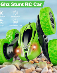 Remote Control Car, ORRENTE RC Cars Stunt Car Toy, 4WD 2.4Ghz Double Sided 360° Rotating RC Car with Headlights, Kids Xmas Toy Cars for Boys/Girls (Green)
