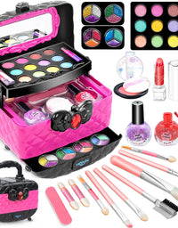 Hollyhi 41 Pcs Kids Makeup Toy Kit for Girls, Washable Makeup Set Toy with Real Cosmetic Case for Little Girl, Pretend Play Makeup Beauty Set Birthday Toys Gift for 3 4 5 6 7 8 9 10 Years Old Kid
