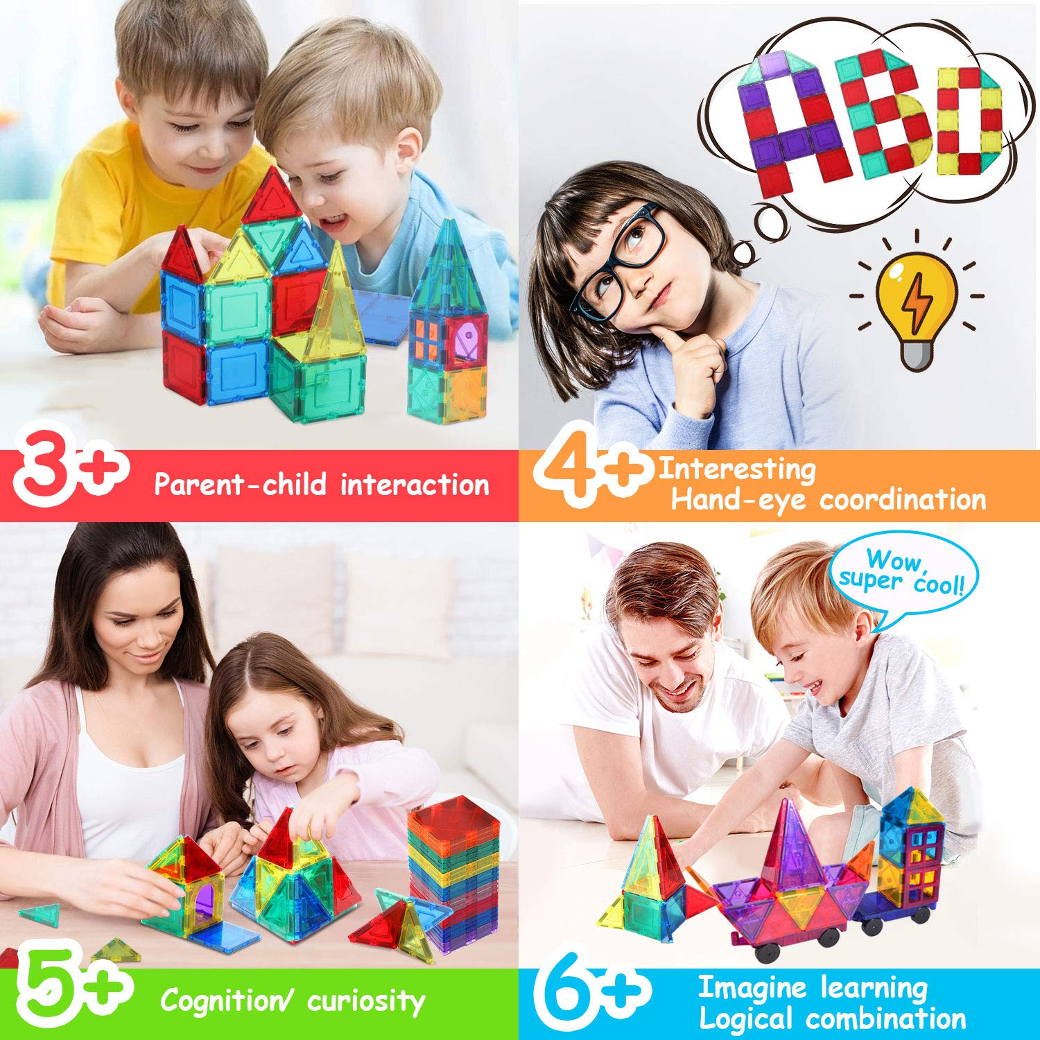 NVHH 100PCS Magnetic Tiles Oversize Magnetic Building Blocks for Kids Ages 4-8, Educational Construction Toys for Toddlers 3-5, Birthday Gifts Toys for 3 4 5 6 7 8+Year Old Boys Girls
