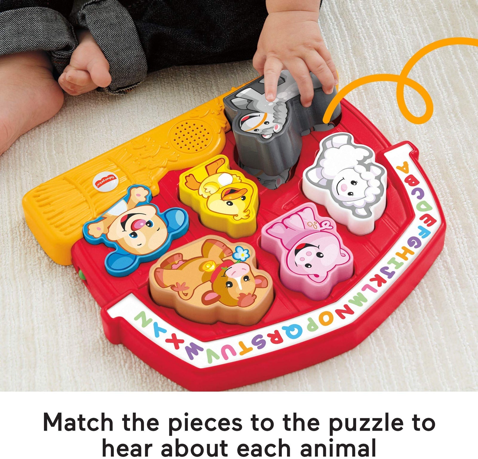 Fisher-Price Laugh & Learn Farm Animal Puzzle, electronic shape sorting toy with music and animal sounds , Red