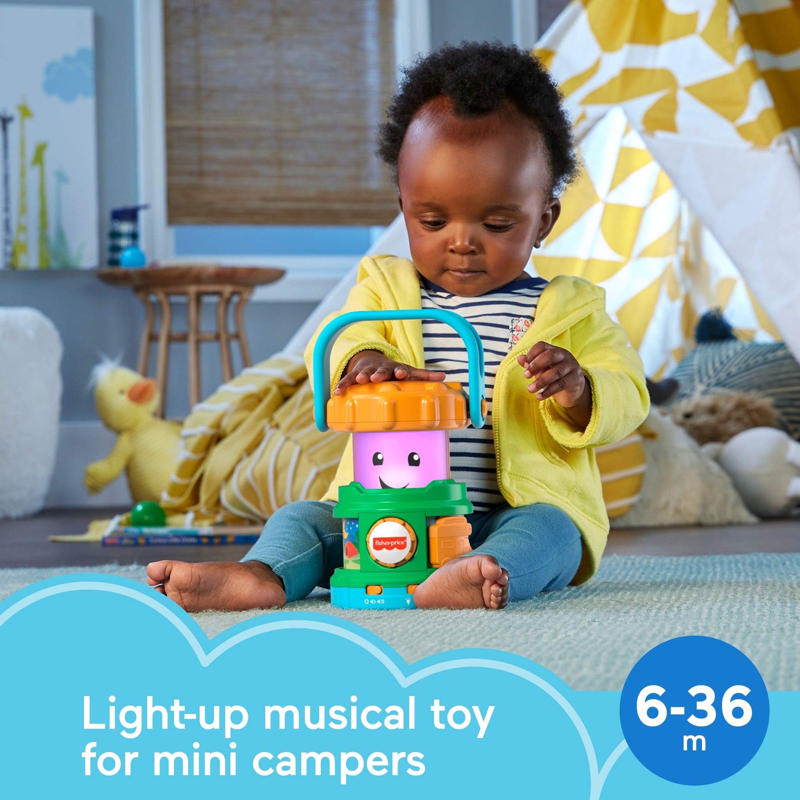 Fisher-Price Laugh & Learn Camping Fun Lantern, musical toy with lights, sounds and learning content for baby and toddler ages 6-36 months