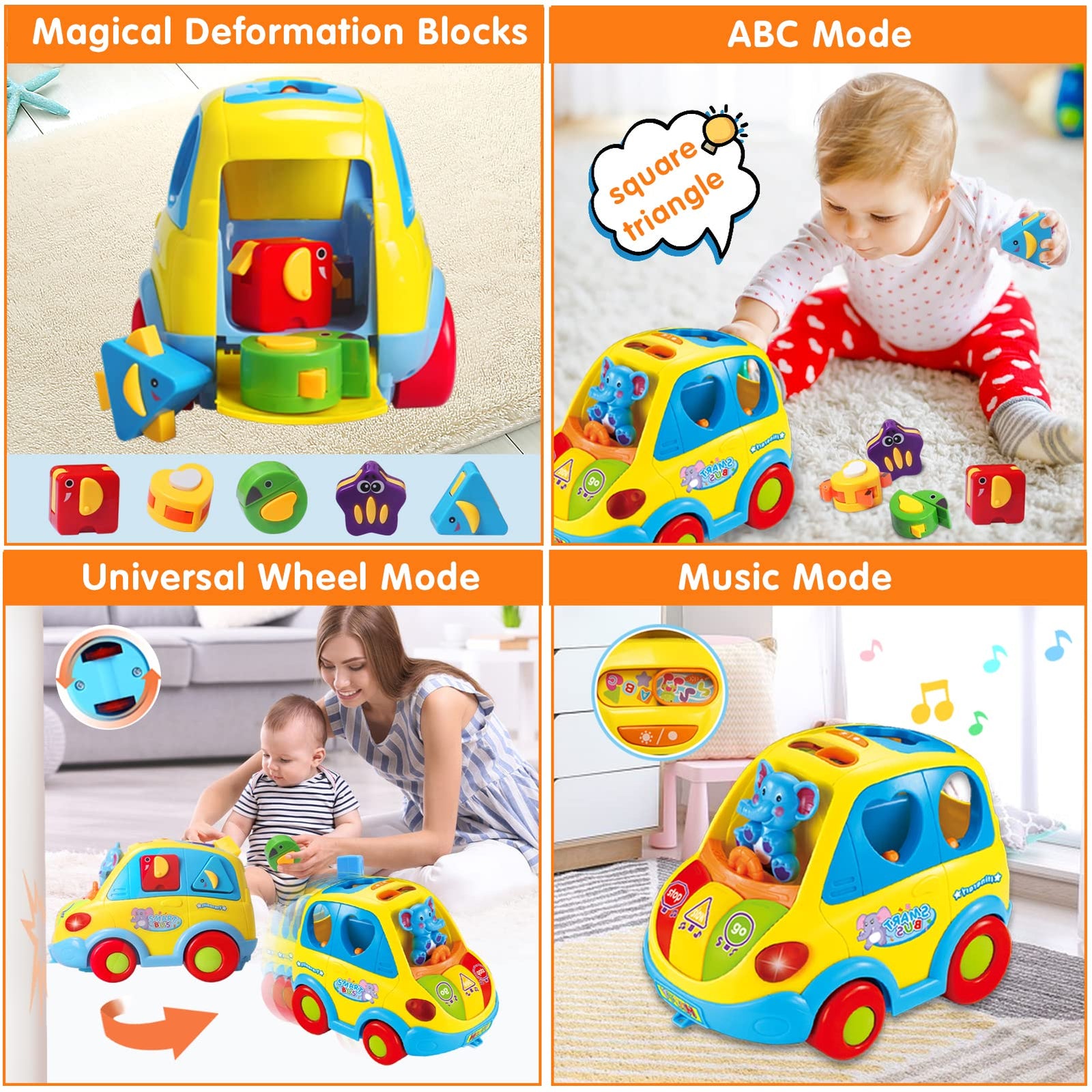 DUMMA Baby Toys 12-18 Months Musical Bus Toys for 1 2 3 4+Year Old Boys Girls Gifts,Early Education Learning Toy with Fruit/Music/Lighting/Smart Shapes for 18-24 Months Birthday Gifts