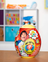 RYAN'S WORLD Giant Mystery Egg Series 5, Filled with Surprises, 1 of 3 Color Variety New Vehicles, 2 Ultra-Rare Figures, 2 Build-a-Ryan Figures, Special Putty, 1 Squishy and Stickers, Toy for Kids
