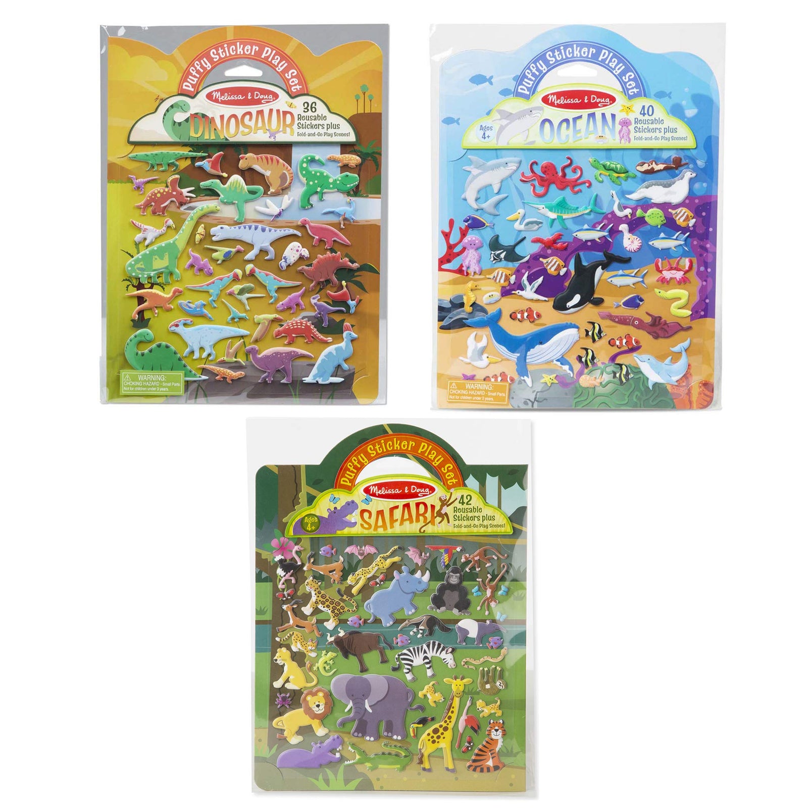 Melissa & Doug Reusable Puffy Sticker Wild Adventures Play Set 3-Pack (118 Stickers: Safari, Dinosaur, Ocean)