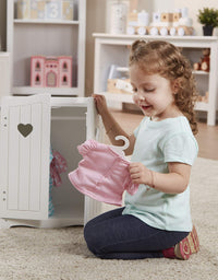 Melissa & Doug Mine to Love Wooden Play Armoire Closet for Dolls, Stuffed Animals - White (17.3”H x 12.4”W x 8.5”D Assembled)
