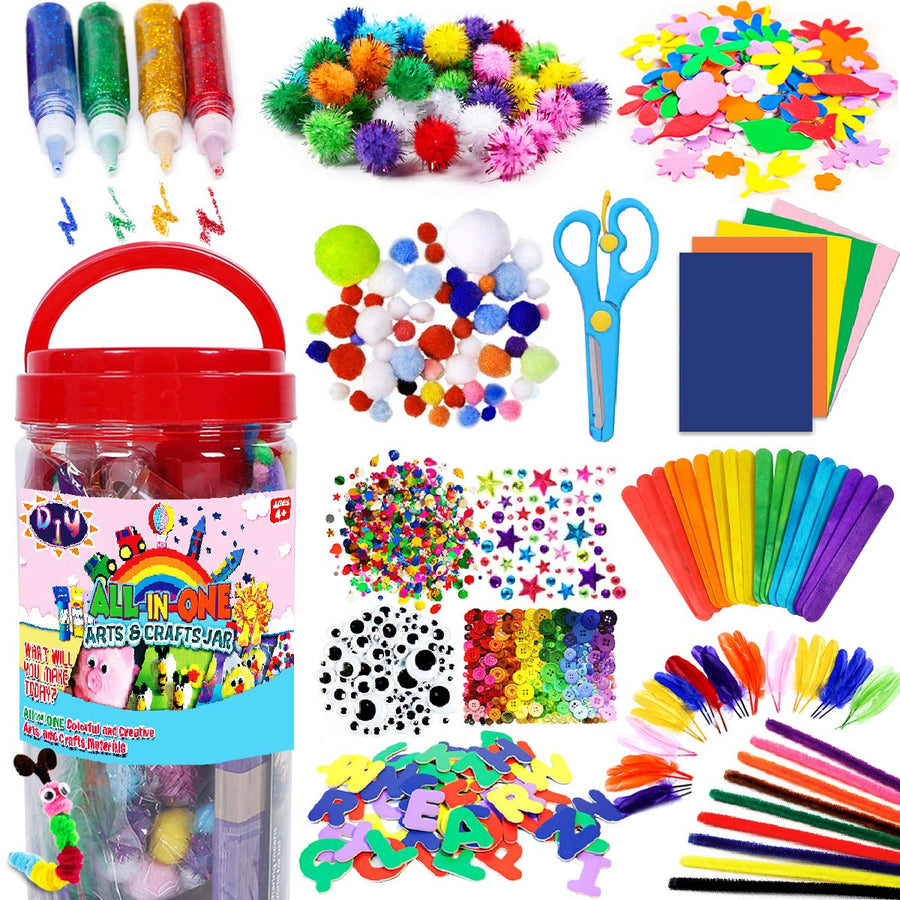FunzBo Arts and Crafts Supplies for Kids - Craft Art Supply Kit for Toddlers Age 4 5 6 7 8 9 - All in One D.I.Y. Crafting School Kindergarten Homeschool Supplies Arts Set Christmas Crafts for Kids