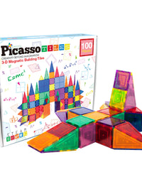 PicassoTiles 100 Piece Set 100pcs Magnet Building Tiles Clear Magnetic 3D Building Blocks Construction Playboards, Creativity beyond Imagination, Inspirational, Recreational, Educational Conventional
