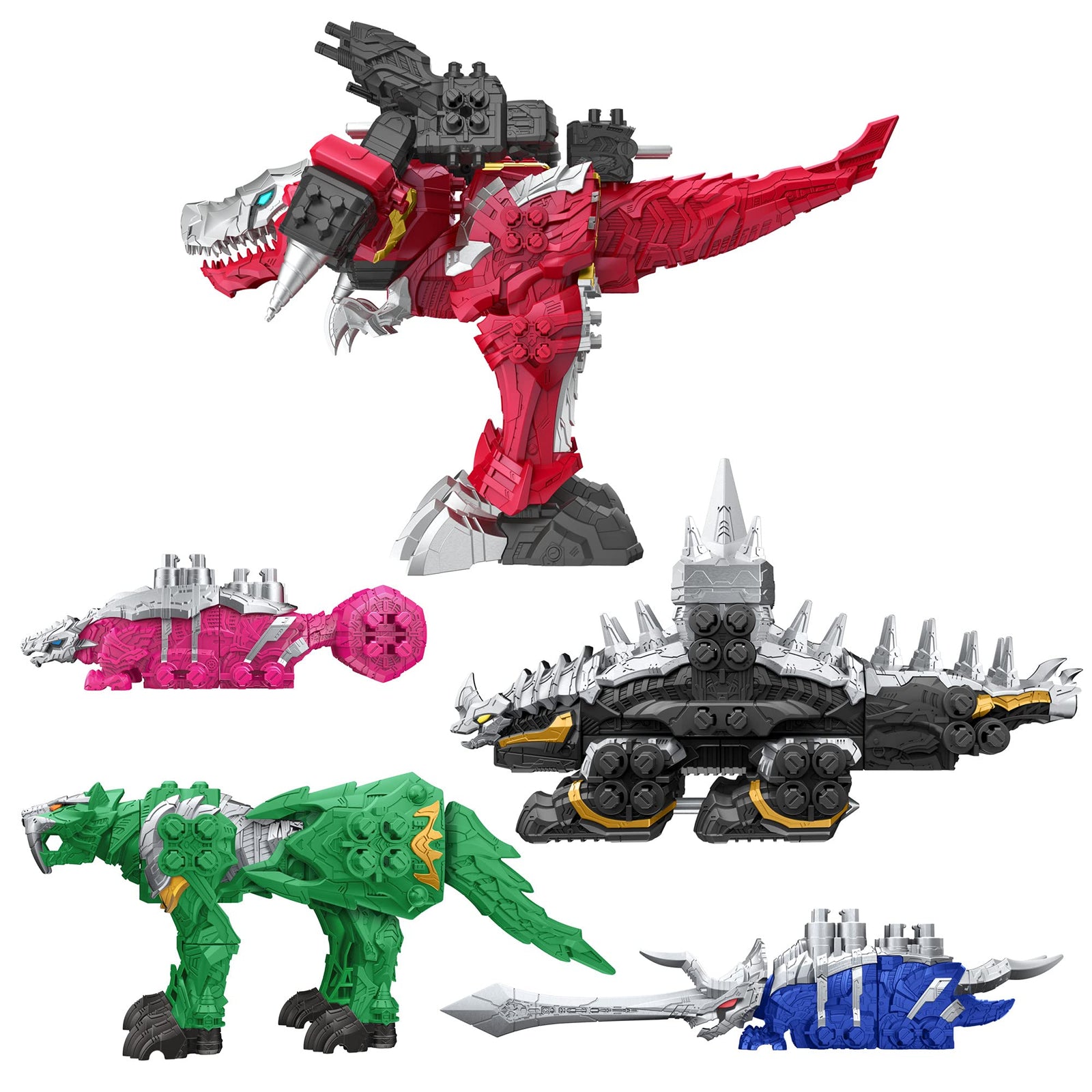 Power Rangers Dino Fury Megazord Mega Pack 5-Pack Zord Action Figure Toys for Kids Ages 4 and Up Zord Link Mix-and-Match Custom Build System (Amazon Exclusive)