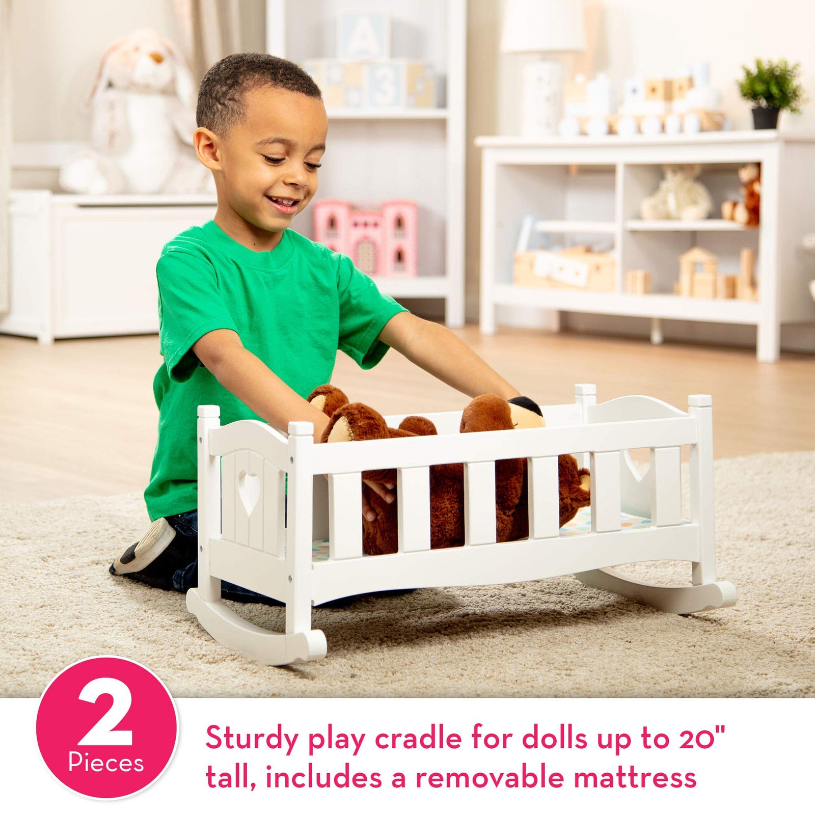 Melissa & Doug Mine to Love Wooden Play Cradle for Dolls, Stuffed Animals - White