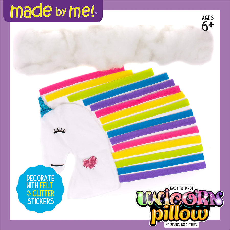 Made By Me Make Your Own Unicorn Pillow by Horizon Group USA, Unicorn Shaped DIY Decorative Pillow. Fiberfill, Glitter Stickers & Rainbow Fleece Strips Included. No Sewing Needed
