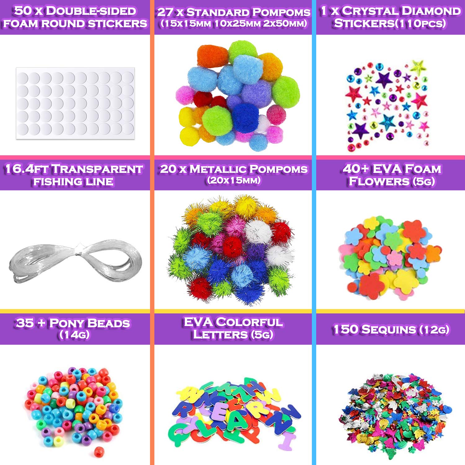 MOISO Mega Kids Crafts and Art Supplies Jar Kit - 550+ Piece Set - Make Bracelets and Necklaces - Plus Glitter Glue, Construction Paper, Colored Popsicle Sticks, Google Eyes, Pipe Cleaners