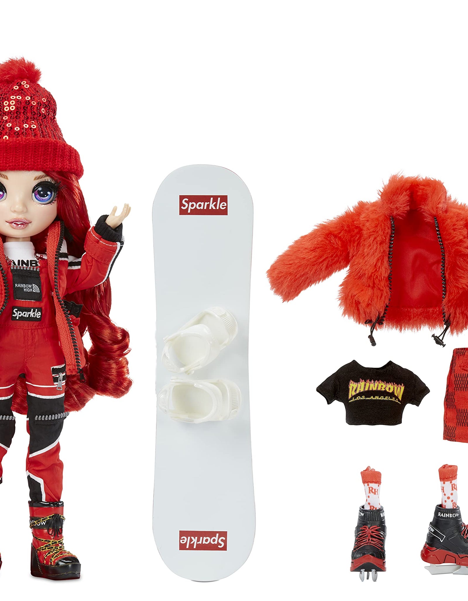 Rainbow High Winter Break Ruby Anderson – Red Fashion Doll and Playset with 2 Designer Outfits, Snowboard and Accessories, Gift for Kids and Collectors, Toys for Girls Ages 6 7 8+ to 12 Years Old