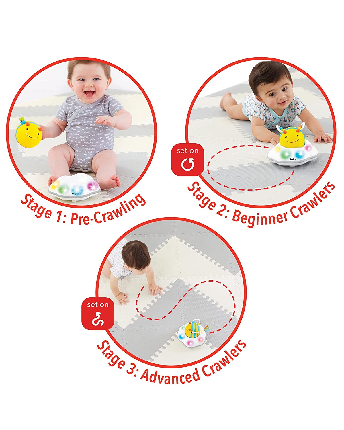Skip Hop Developmental Learning Crawl Toy, Explore & More 3-Stage Follow-Me, Bee