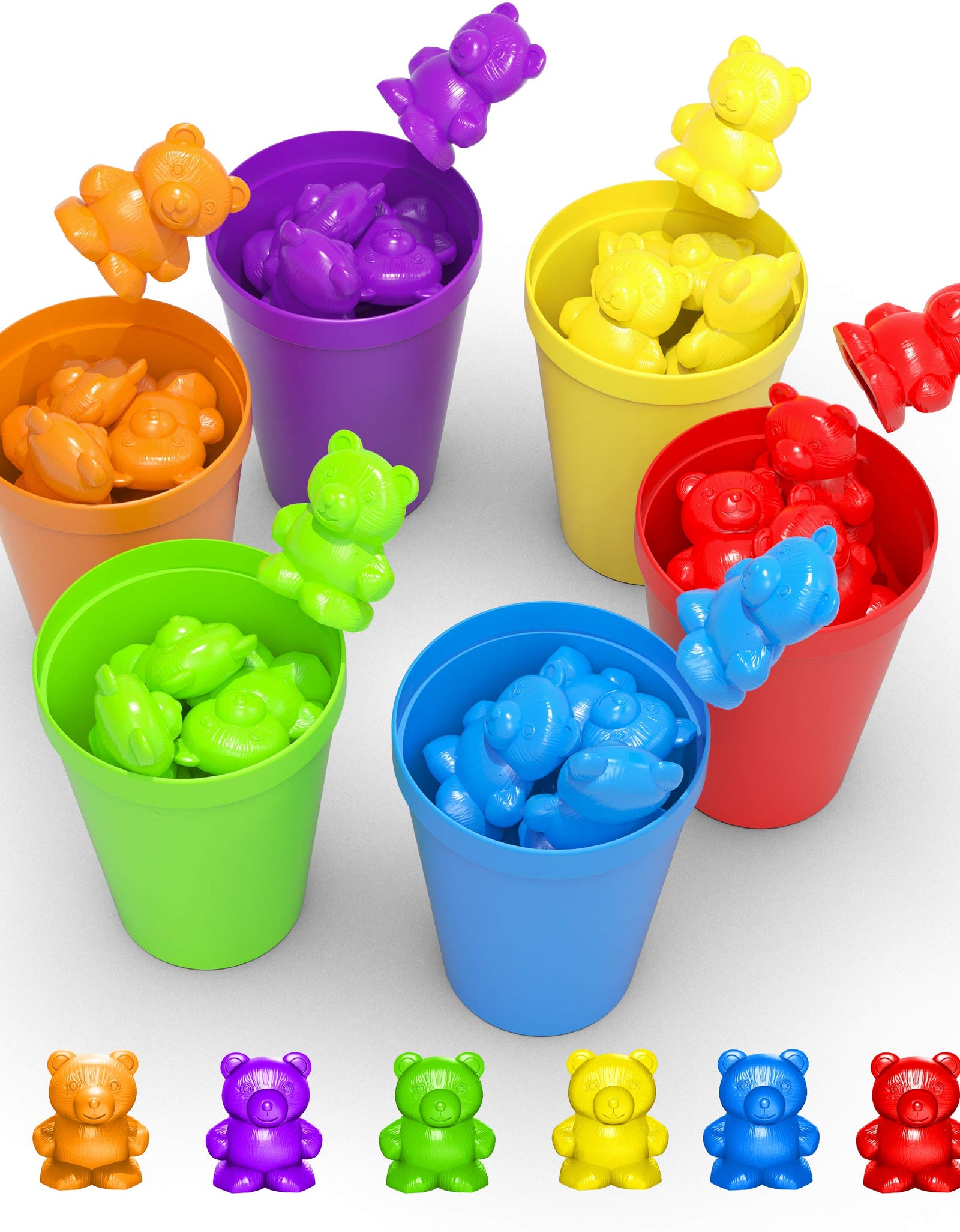 Rainbow Counting Bears With Matching Sorting Cups (67 Pcs Set) + FREE Storage Bag | STEM Educational Gift For Toddler | Montessori Sorting And Counting Toy | Pre-School Color Learning Toy For Children