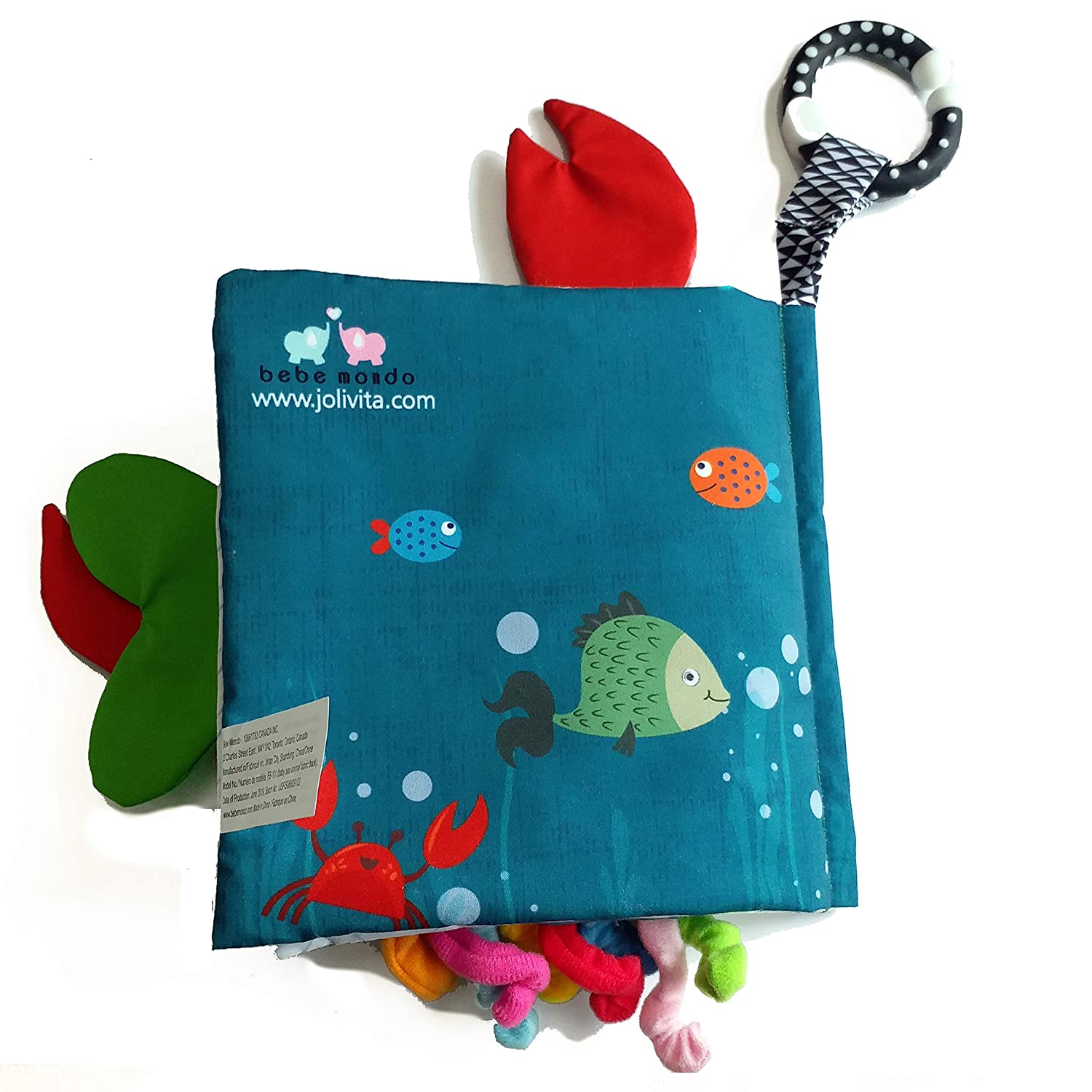 Fish Soft Cloth Book, Shark Tails Soft Activity Crinkle Baby Books Toys for Early Education for Babies,Toddlers,Infants,Kids, Teether Ring,Teething Baby Book Baby Shark,Octopus, Ocean Sea Animal Books