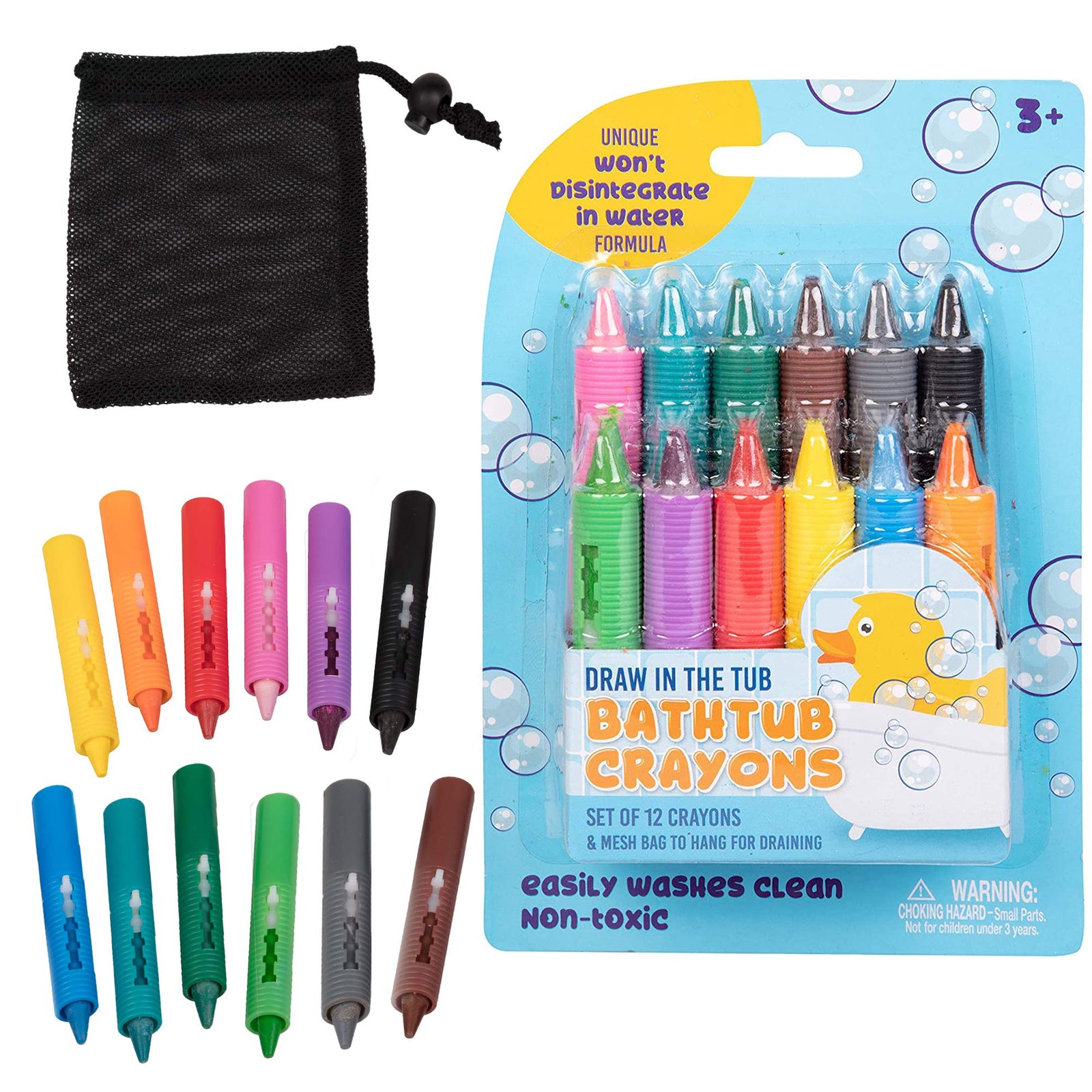 Bath Crayons Super Set - Set of 12 Draw in The Tub Colors with Bathtub Mesh Bag, Unique Won't Disintegrate in Water Formula - Easter Basket