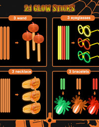 BainGesk Halloween Glow Sticks, Pumpkin Set Party Gift for Kid, 36pk Glow in the Dark Party Favor, Trick or Treat Party Decoration with 3 Fake Bugs, 3 Pumpkin Wand, 3 Pumpkin Bracelets, 3 Glasses
