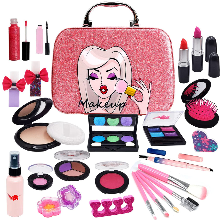Washable Kids Makeup Girl Toys - Non Toxic Real Kids Makeup Kit for Girls Nature Make Up Set for Child Toddler Children Princess Christmas Birthday Gifts Present for 4 5 6 7 8 9 10 Year Old Girls Gift