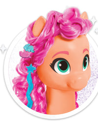 My Little Pony Sunny Starscout Styling Head, Color Change, 14-Pieces Include Wear and Share Accessories, Pink, Hair Styling for Kids, by Just Play
