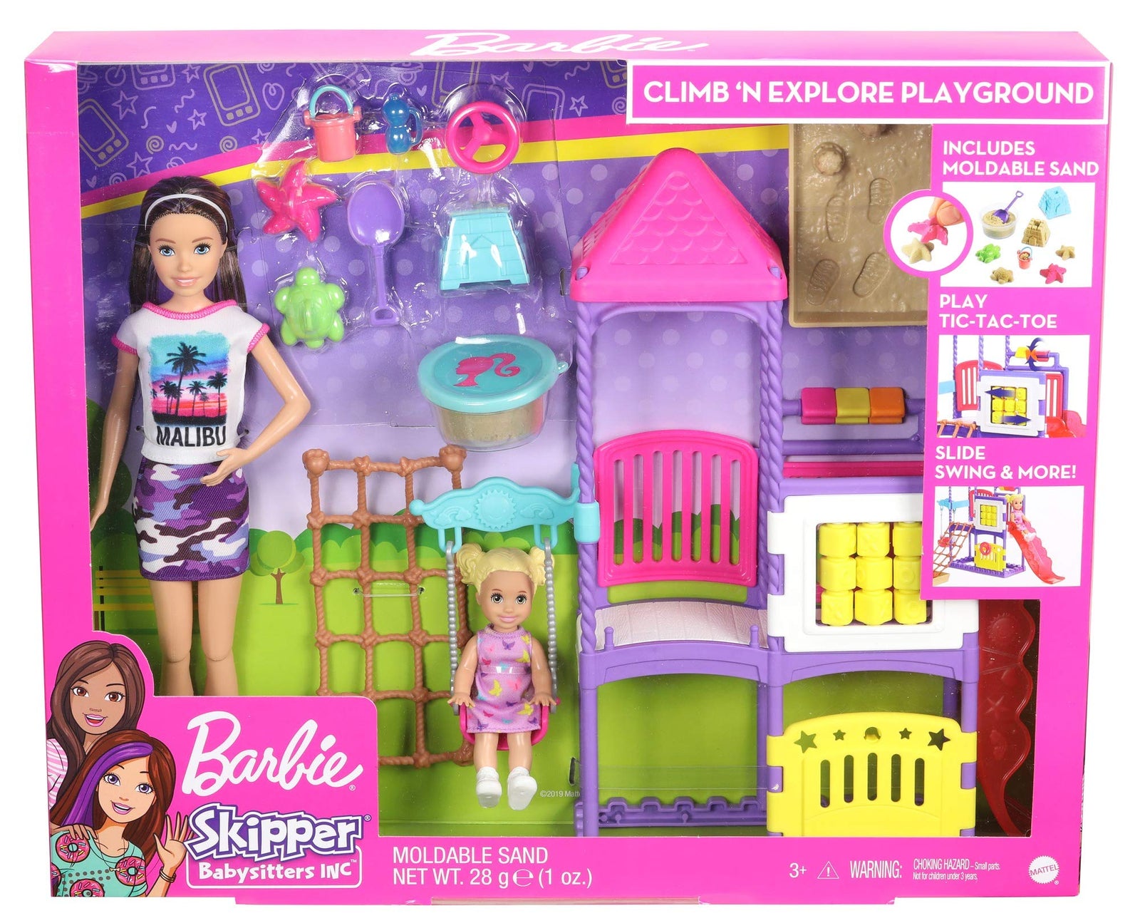 Barbie Skipper Babysitters Inc. Climb 'n Explore Playground Dolls & Playset with Babysitting Skipper Doll, Toddler Doll, Play Station, Moldable Sand & Accessories for Kids 3 to 7 Years Old