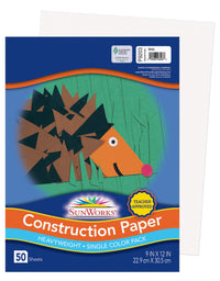 SunWorks Construction Paper, 9" x 12", White, Pack of 50
