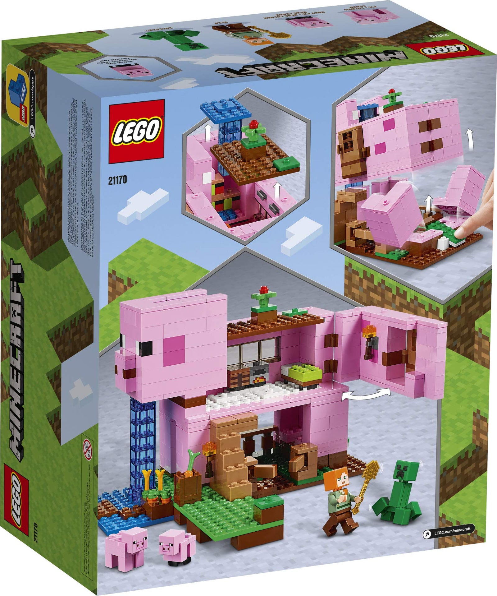 LEGO Minecraft The Pig House 21170 Minecraft Toy Featuring Alex, a Creeper and a House Shaped Like a Giant Pig, New 2021 (490 Pieces)