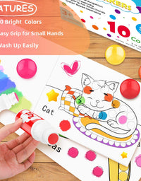 Washable Dot Markers for Toddlers Kids Preschool, 10 Colors 2 oz Kids Markers Set with 48 Pages Tearable Activity Book for Toddler Arts and Crafts Kits Supplies, Non-Toxic Water-Based Paint Dauber
