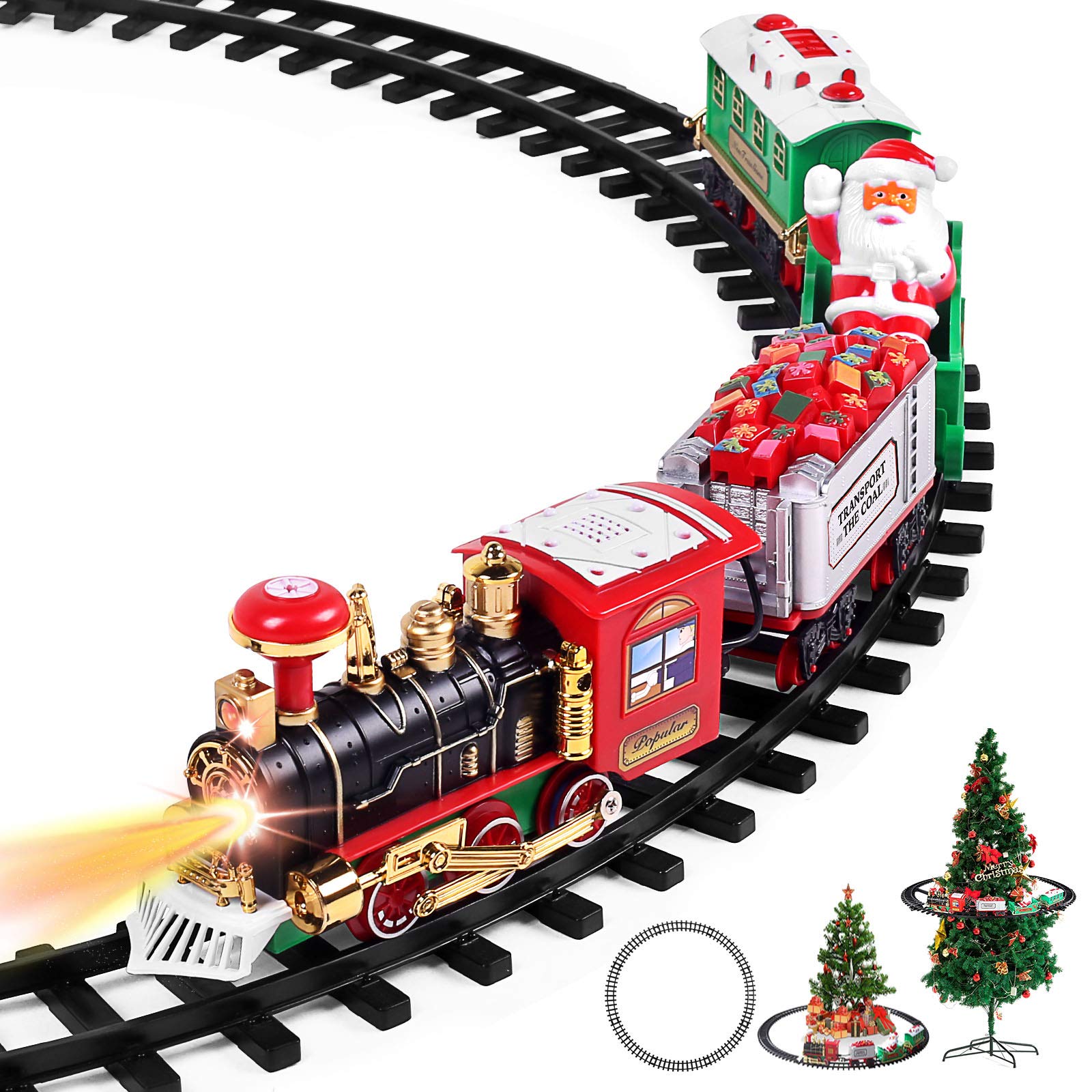 Christmas Train Set - Toy Train Set with Lights and Sounds, Round Railway Tracks for Under/Around The Christmas Tree, Best Gifts for 3 4 5 6 7 8+ Years Kids Boys Girls