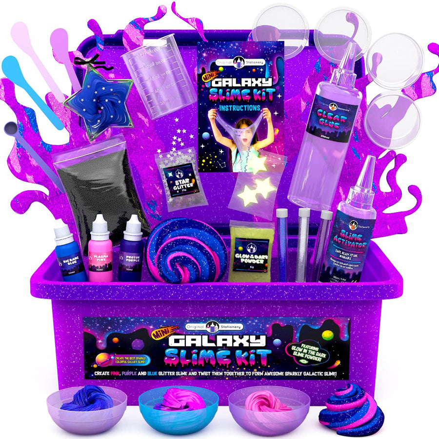 Original Stationery Mini Galaxy Slime Kit with Glow in The Dark Slime Powder to Make Glitter Slime & Galactic Slime Kit for Girls 10-12