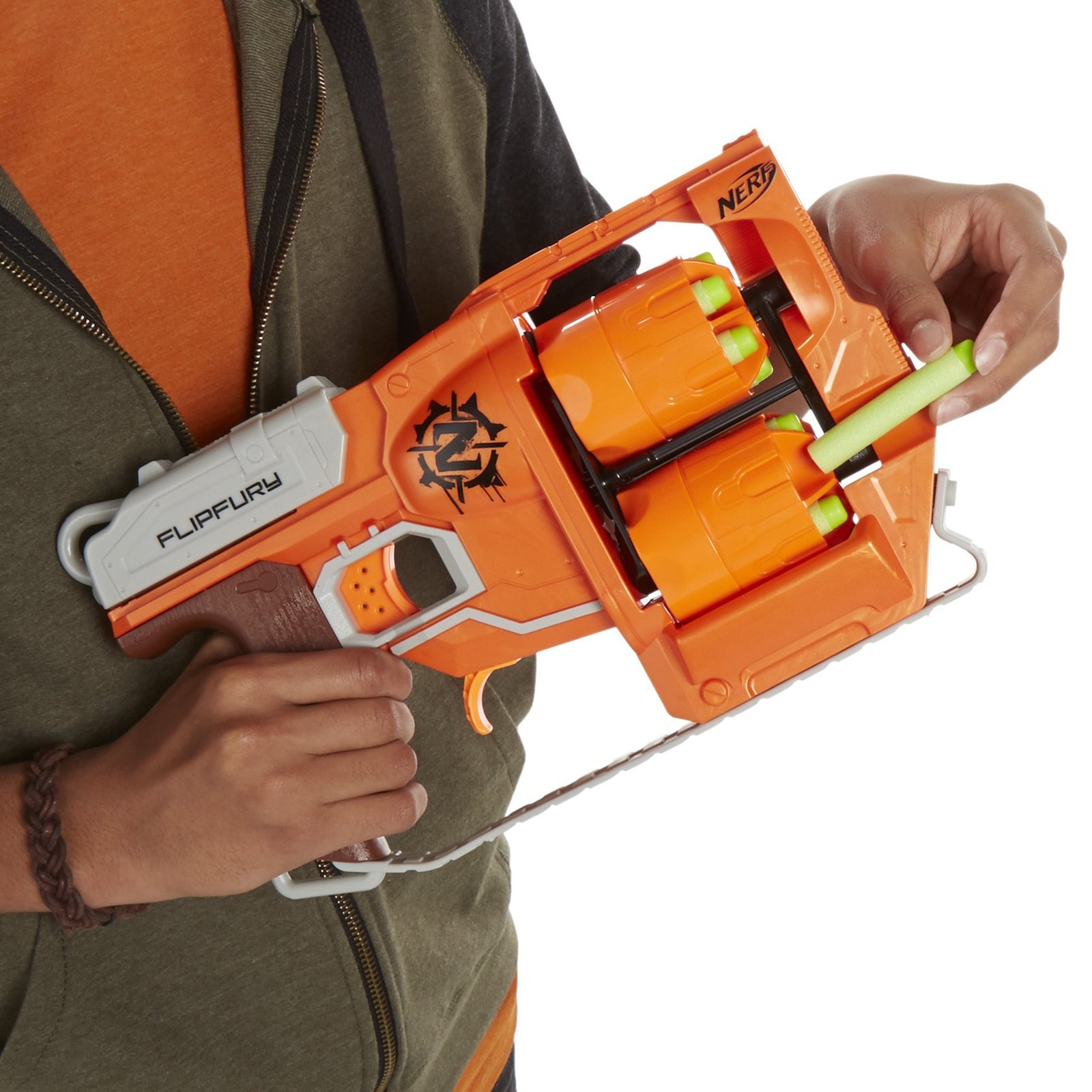 NERF Zombie Strike FlipFury Blaster -- 2 Flipping 6-Dart Drums -- Fire 6 Darts, Flip, Fire 6 More -- 12 Zombie Strike Elite Darts