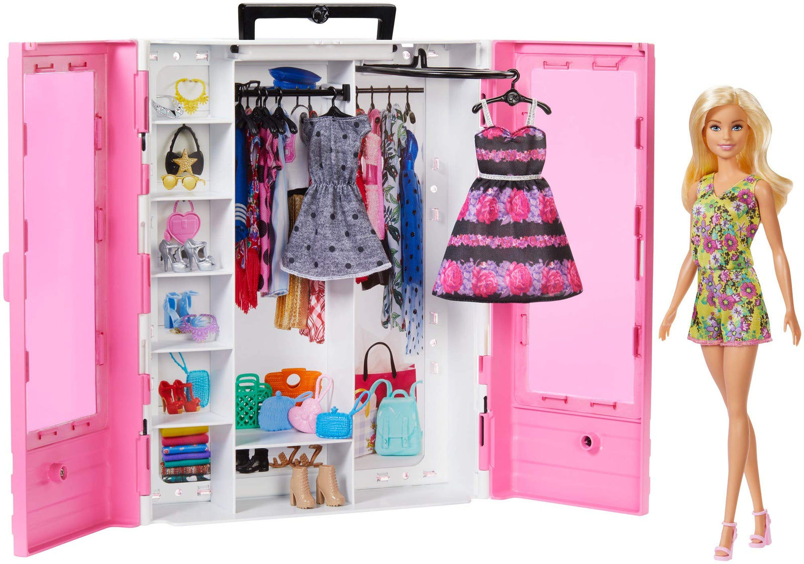 Barbie Fashionistas Ultimate Closet Portable Fashion Toy with Doll, Clothing, Accessories and Hangars, Gift for 3 to 8 Year Olds