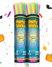 PartySticks Glow Sticks Party Supplies 100pk - 8 Inch Glow in the Dark Light Up Sticks Party Favors, Glow Party Decorations, Neon Party Glow Necklaces and Glow Bracelets with Connectors
