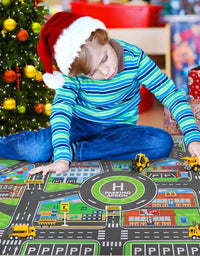 Meland Construction Vehicles Truck Toys Set with Play Mat - 8 Mini Engineer Pull Back Cars, 22.7x32.7Inch Playmat & 12 Road Signs, Toy Car Set for Boys Toddlers Birthday Christmas 3+ Year Old
